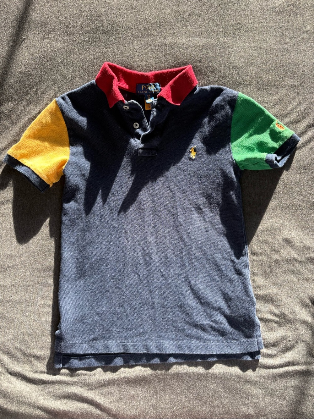 Polo Ralph Lauren Boys Size 8 S Colorblock Mesh Polo Shirt Multi-Color Pony Logo